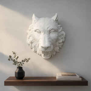 Sculpture murale personnalisée en résine blanche en forme de tête de loup pour la décoration de la maison et de l'intérieur - Product Image 2