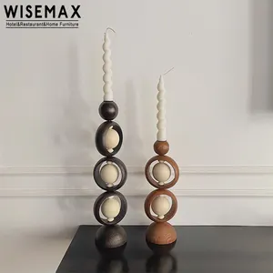 WISEMAX 가구 와비-사비 홈 장식 창조적 인 둥근 나무 촛대 홀더 홀 방법 콘솔 테이블 빈티지 캔들 항아리 스틱 스탠드