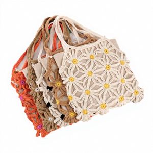 Sac fourre-tout tissé avec logo personnalisé, pochette intérieure à cordon, sac de shopping en coton biologique décoré de fleurs, sac bandoulière décontracté - Product Image 1