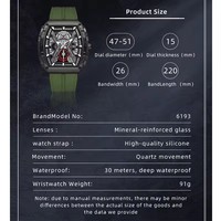 WLISTH 6193 Montre-bracelet de luxe à quartz pour homme, montre masculine, non mécanique, tendance, calendrier, cadran ajouré, étanche