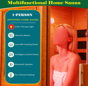 <span class=keywords><strong>Sauna</strong></span> Interior de Madera Personalizada para una Persona con Terapia de Luz Roja y Vidrio Templado - Product Image 5