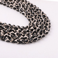 Perles rondes en vrac à rayures noires et blanches à facettes en pierre naturelle de haute qualité pour la fabrication de bijoux