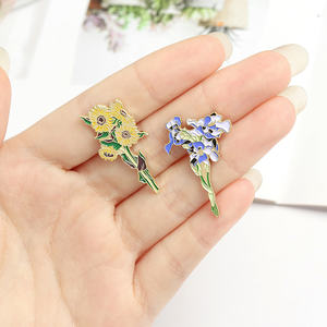 Broches en émail tournesols et <span class=keywords><strong>iris</strong></span>, bouquet personnalisé, broches pour sac, vêtements, épingles à revers, badge, bijoux végétaux, cadeau pour amoureuse, petite amie - Product Image 4