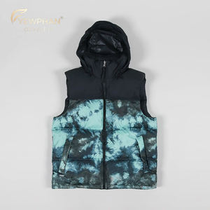 Gilet matelassé à capuche décontracté pour homme avec logo personnalisé, imprimé tie-dye, <span class=keywords><strong>sans</strong></span> <span class=keywords><strong>manches</strong></span>, veste en duvet, chapeau amovible - Product Image 1