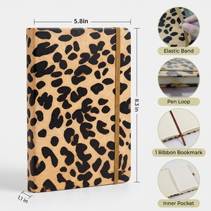 Quaderno A5 con logo personalizzato, stampa leopardata, copertina rigida in similpelle PU, elastico, righe spesse, regalo per studenti, vendita all'ingrosso. - Product Image 3