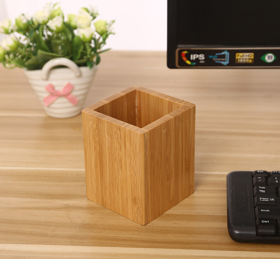 Home Office Stationery Supplies Desktop Bamboo Pen Storage Box Pencil Pot Pen Holder Makeup Brush Container