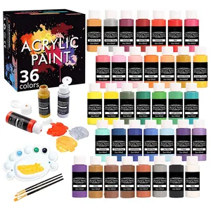 Art Supply 36 Colors (60ml, 2oz) with 3 Brushes & 1 Palette kids art acrylic paints set