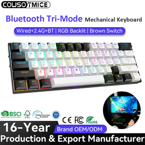 <span class=keywords><strong>Clavier</strong></span> de jeu mécanique sans fil mini rechargeable à 61 touches avec rétroéclairage RVB, interrupteurs marron, tri-mode BT5.0/2.4G/USB-C - Product Image 1