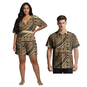 Combinaison hawaïenne <span class=keywords><strong>sexy</strong></span> pour femmes, chemises décontractées pour hommes style Tapa Samoan, vêtements unisexes à motif tribal polynésien pour amoureux, costume personnalisé pour <span class=keywords><strong>couple</strong></span> - Product Image 6