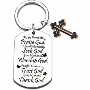 Porte-clés Croix, <span class=keywords><strong>Cadeau</strong></span> <span class=keywords><strong>de</strong></span> Baptême <span class=keywords><strong>pour</strong></span> Femmes et Hommes, Verset Biblique Chrétien, <span class=keywords><strong>Cadeau</strong></span> Religieux <span class=keywords><strong>pour</strong></span> Ami, Première Communion, Porte-clés Foi Jésus - Product Image 1
