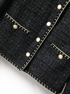 Giacca di <span class=keywords><strong>Tweed</strong></span> Bouclé corta da donna nera piccola per <span class=keywords><strong>abiti</strong></span> classici da ufficio - Product Image 4