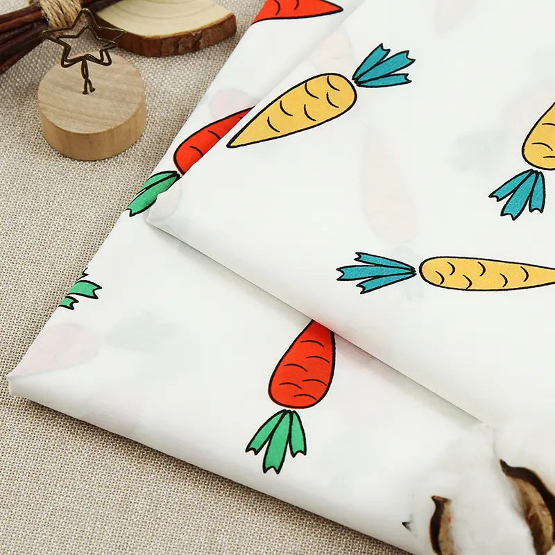 Tissu et Textiles chinois en gros, impression personnalisée, motif carotte en coton, tissu imprimé pour enfants