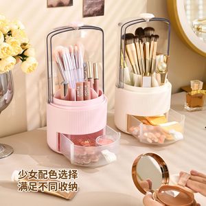 Rotating Makeup Brush Holder With Drawers Cosmetic Storage Box For Vanity Desk Organizing Lipstick Eyebrow Pencil Dustproof - Product Image 3