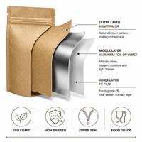 Sacs d'emballage alimentaire personnalisés en papier kraft avec fenêtre transparente pour café, thé, noix, refermables, à fermeture éclair, à fond plat