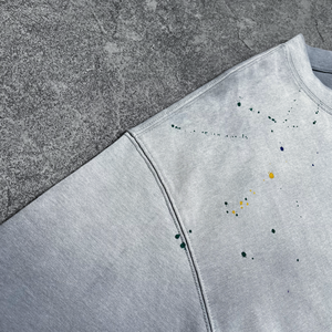 YOUMI ODM/OEM T-shirt da uomo streetwear personalizzata con logo, effetto sbiadito, tinta unita, con <span class=keywords><strong>schizzi</strong></span> <span class=keywords><strong>di</strong></span> vernice, lavaggio distressed, vestibilità oversize e spalle scese - Product Image 6