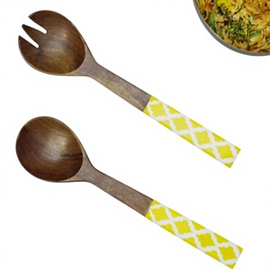 Latest Designed Best Quality Amson Brass Wood <b>Salad</b> Server Set Kitchenware Wood Made <b>Salad</b> <b>Tools</b> Dishwasher Safe Best Wholesale - Product Image 1