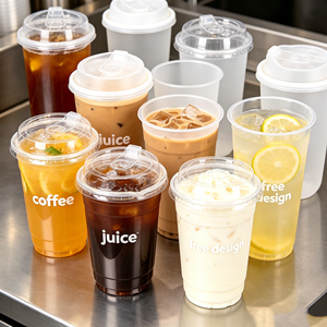 Vasos de Plástico PP para Café de 16 oz, Personalizados con Logotipo, de Pared Simple, Resistentes, con Tapas Reutilizables, para Bebidas Frías y Matcha - Product Image 1