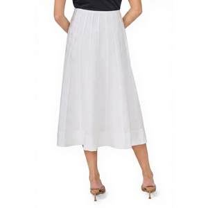 Jupe plissée mi-mollet blanche pour femme, style élégant, tissu organza, à porter en toutes saisons - Product Image 1