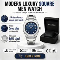 Montre pour homme BESSERON Factory, quartz multicolores, boîtier octogonal personnalisé 42 mm, acier inoxydable, affichage analogique de la date, style élégant et tendance