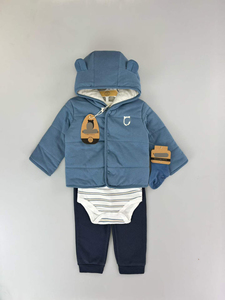 Ensemble de vêtements d'hiver pour bébé J35XL, 4 pièces, 3-18 mois, veste matelassée à capuche + body + pantalon + chaussettes, vêtements décontractés chauds doublés de polaire - Product Image 3