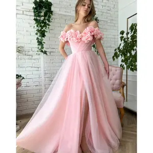 Женское ТРАПЕЦИЕВИДНОЕ свадебное платье, элегантное платье из тюля с 3D цветами, разрезом спереди, платье большого размера для вечеринки, выпускного вечера