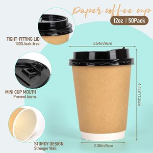 แก้วกาแฟกระดาษพิมพ์โลโก้ตามสั่ง แบบใช้แล้วทิ้ง ฝาปิดแบบลูกฟูก ขนาด 12oz 16oz แก้วกระดาษรีไซเคิลสำหรับเครื่องดื่มร้อนเย็น แบบสองชั้น - Product Image 3