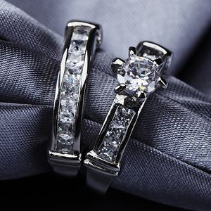 Anillos de Compromiso con Corte Cojín al por Mayor de Fábrica, Juego de 2 Piezas, Anillos para Pareja - Product Image 2