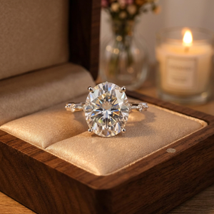 Bague de fiançailles solitaire en or massif 14 carats avec diamant de laboratoire VVS/VS EF de forme ovale, 3,0 carats, bague de mariage blanche - Product Image 1