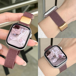 Bracelet de montre à fermoir magnétique en nylon tissé pour Apple Watch Xiaomi Mi Band, sangle réglable rouge - Product Image 3