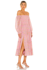 Delle donne di Estate 2021 Chiffon Retro Boho Stampa Floreale del Vestito Casuale Off Spalla Manica Lunga Maxi Vestito - Product Image 3