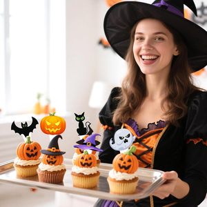 Décoration de gâteau d'Halloween moderne : 24 drapeaux de sorcière en papier pour cupcakes, idéaux pour les gâteaux d'anniversaire - Product Image 3