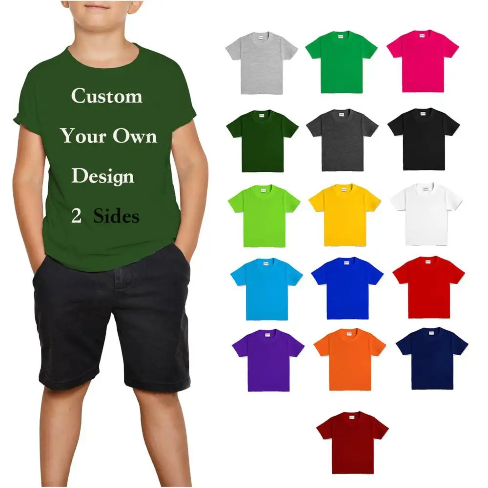 Camiseta infantil personalizada 100% algodão, camiseta estampada para crianças com desenhos animados, logotipo personalizado
