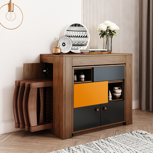 Mobile per la Casa <span class=keywords><strong>in</strong></span> Legno di <span class=keywords><strong>Noce</strong></span>, Armadio Moderno con Tavolo da Pranzo Estensibile e Set di Sedie Pieghevoli - Product Image 4