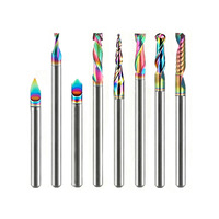 Kit de fraises CNC en carbure à une dent, revêtement arc-en-ciel, pour acrylique, PVC, bois