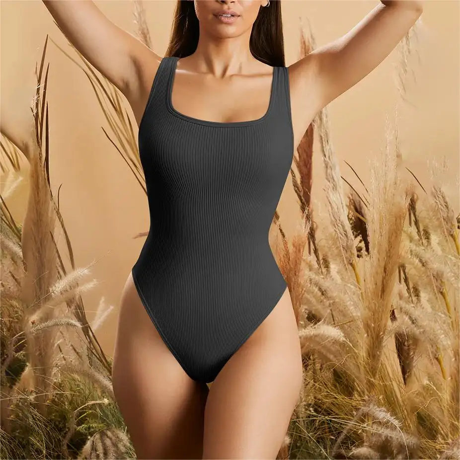 High Quality Elastic Women's Seamless Thread Sports Ribbed Yoga Bodysuit