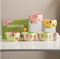 Kit de thé matcha avec chawan et support pour fouet en céramique rose et vert - Prix de gros