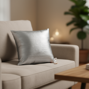Fluffery Silver Faux Leather Throw <b>Pillow</b> 18 X 18 Cm Square Removable Washable Polyester <b>Decorative</b> Cushion Set - Product Image 2