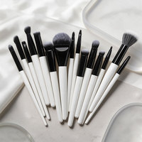 Kit de 15 pinceaux cosmétiques professionnels pour le visage, les yeux et les lèvres, poils en fibres synthétiques, manches en aluminium peints en blanc