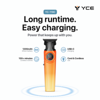Tondeuse à cheveux sans fil YC-119C à lame en T, lames en céramique et acier inoxydable, écran LED, chargement USB-C, poignée en plastique, couvercle facile à nettoyer