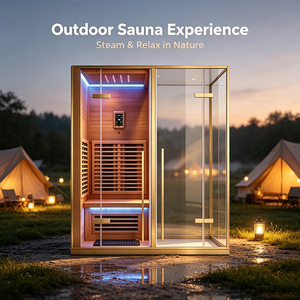 Sauna de Sal de Haloterapia de Espectro Completo con Infrarrojos, Baño de Sauna Exterior, Sauna Combinada de Madera para Exteriores, Cabina de Ducha de Vapor - Product Image 2
