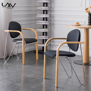 أثاث كرسي بذراعين من القماش ذو إطار معدني + خشب + مقهى فندقي على الطراز الحديث - Product Image 1