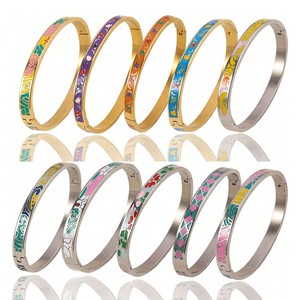 Bracciale a Polsino Aperto con Stampa Artistica Boho in Smalto Colorato Personalizzato, Impermeabile in Acciaio Inossidabile, Gioielli Impilabili a Molla per <span class=keywords><strong>Donna</strong></span> - Product Image 4
