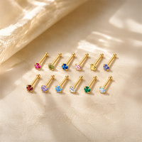Collection Pierre de Naissance - Clou d'oreille en os en argent S925 avec zircone cubique de 3 mm - Matrice de 13 couleurs pour la revente en boutique