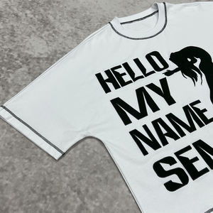 280 Gsm Heavyweight algodón gráfico hombres de gran tamaño Boxy camisetas logotipo personalizado Mock Neck hombres Streetwear bordado camiseta - Product Image 4