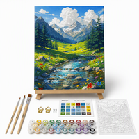 Kit de peinture par numéros DIY encadré sur mesure, paysage de montagne, rivière et prairie, peinture acrylique sur toile pour adultes, décoration intérieure