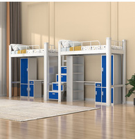 Lit superposé en métal économique avec bureau intégré, lit mezzanine en acier taille double pour adultes et étudiants avec escalier