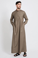 Baju Abaya Arab tradisional pria, baju gamis Linen katun padat saku lengan panjang kasual gaya Jubba etnis Arab Saudi