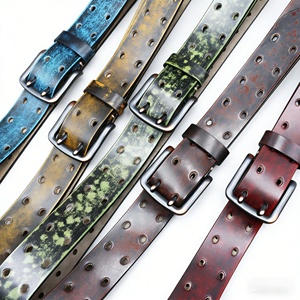 Factory Wholesale Retro Distressed Genuine Cowhide Leather Men's Belt Designer Style <b>Tie</b>-dye Brush-Off Vintage Leather Belt - Product Image 1