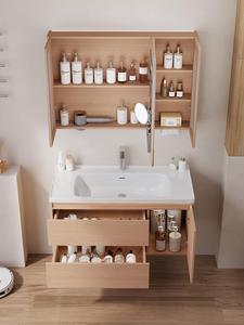 Solid wood color ceramic integrated basin bathroom cabinet combination washbasin washbasin smart mirror cabinet - Product Image 5