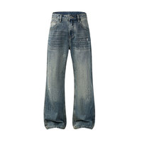 Nouveau jean pour homme style hiver et automne - Coupe ample, tendance streetwear, style rétro américain, décontracté, effet taches d'encre, avec franges